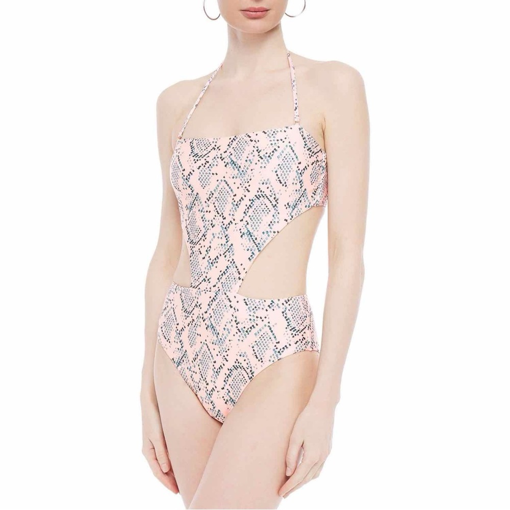 Vix Paula Hermanny Maite Swimsuit Size L Pink Snake Skin One Piece Lace Up Back
